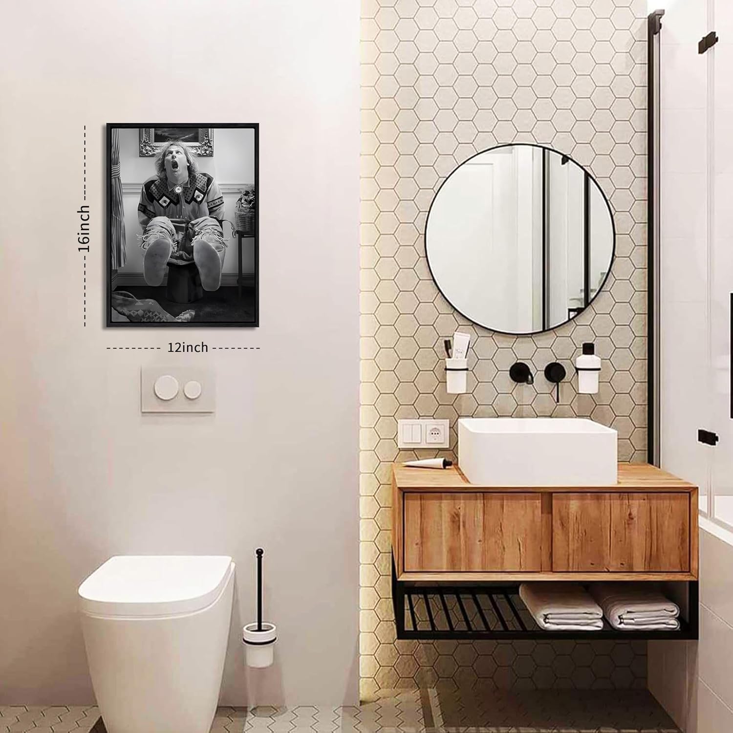 Regine Switzerland Funny Wall Art Set of 2 - Vintage Humor Bathroom Decor | Black Floating Frame, 12x16 in