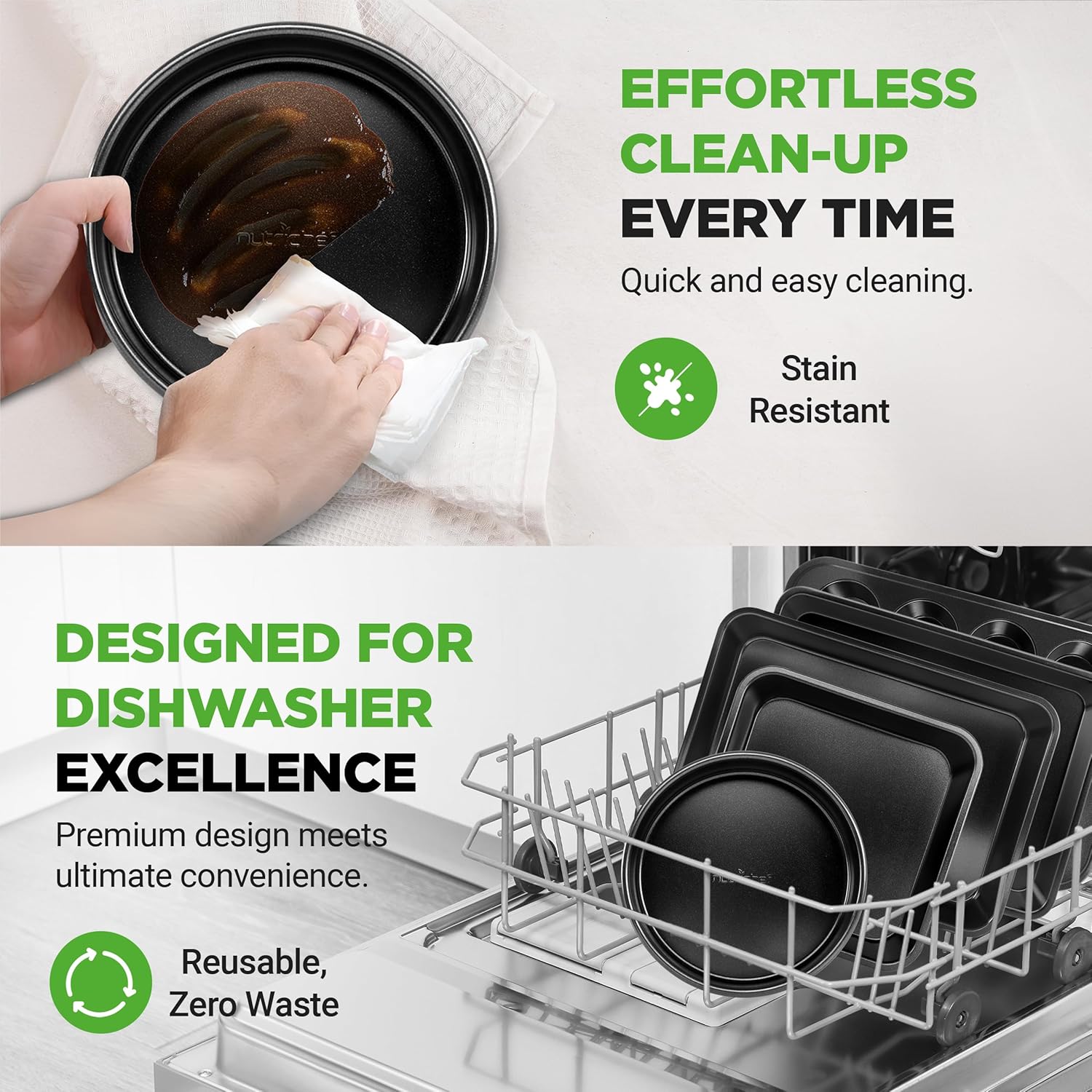 NutriChef Non-Stick Baking Pan Set - Stackable Carbon Steel Bakeware with Cookie Sheet, Muffin & Loaf Pan, Oven & Dishwasher Safe