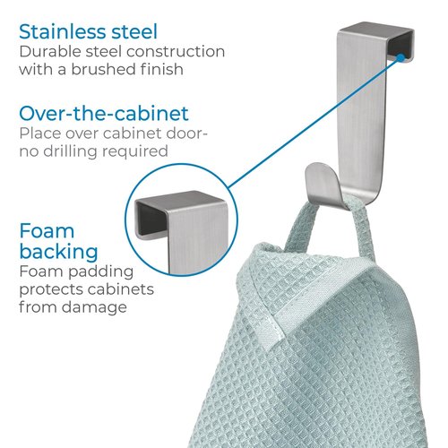 iDesign Forma Brushed Stainless Steel Over-The-Cabinet Storage Hook - 1" x 2.25" x 3"