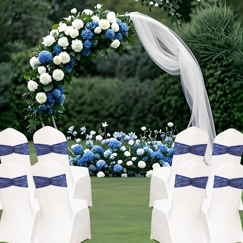 Eternal Beauty Navy Blue Sequin Chair Sashes - Pack of 50 Elegant Wedding Decorations