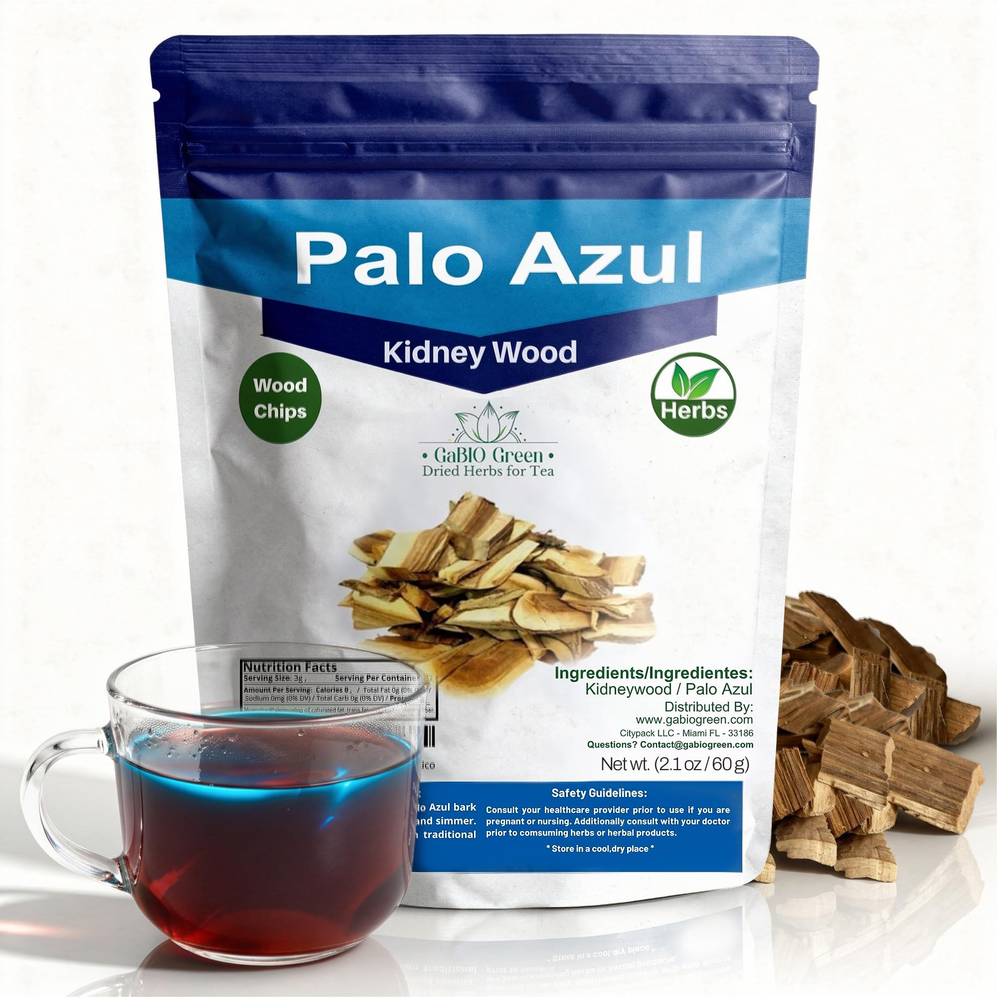 Palo Azul Tea Kidneywood (Eysenhardtia polystachya) Carefully Packed in a Light-Block Resealable Pouch. Blue stick for Traditional Mexican Infusion (2.1oz/59.5gr). by Gabio Green.