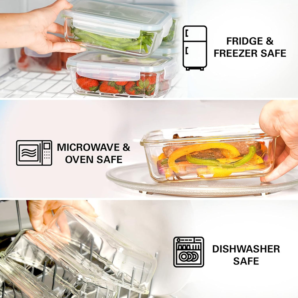 Razab 30 Oz Glass Meal Prep Containers - 16 Pc Set | Airtight, Leak-Proof & BPA-Free