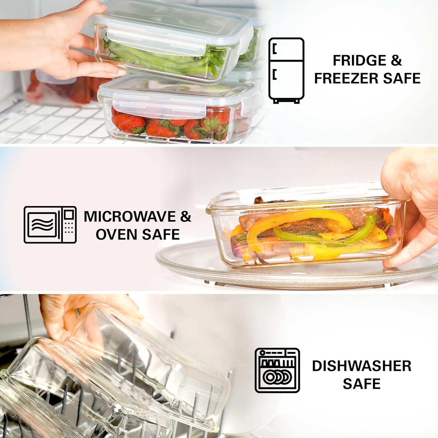Razab 30 Oz Glass Meal Prep Containers - 16 Pc Set | Airtight, Leak-Proof & BPA-Free