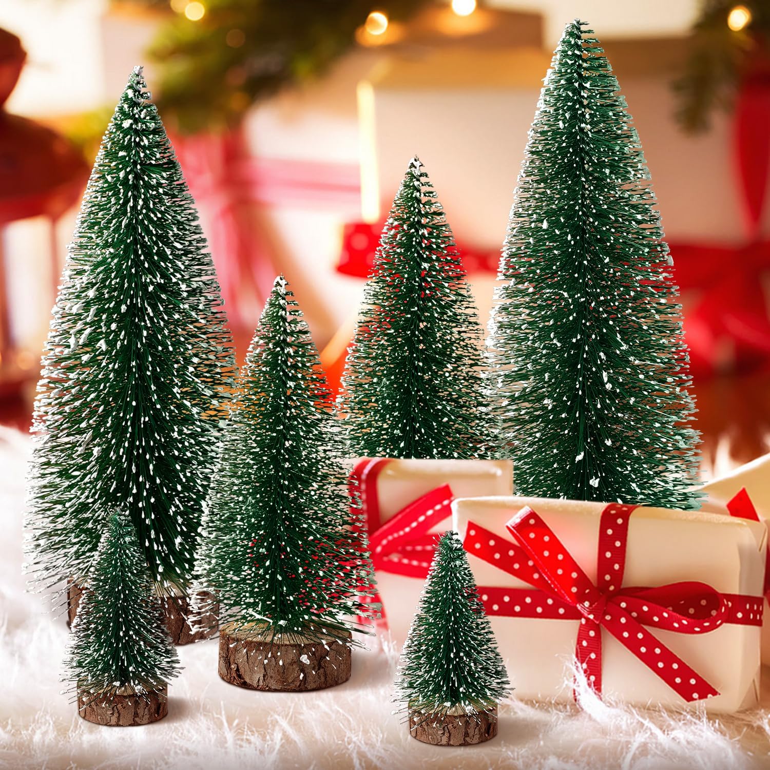 Skiennix Mini Christmas Trees - 6pcs Bottle Brush Decor for Indoor/Outdoor Holiday Parties | Green