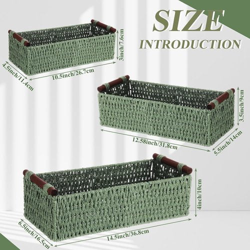 Boao Wicker Storage Baskets - Handmade Boho Decorative Paper Rope Baskets for Organizing | Set of 3