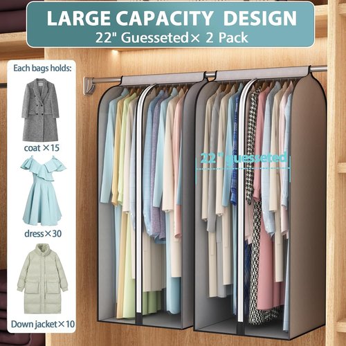 Liuoud 22” Gusseted Garment Bags - Large Clear Window Clothes Cover for Closet Storage | 2 Pack, 50” Long
