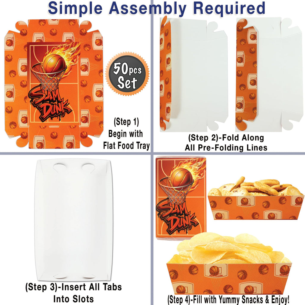 Basketball Disposable Paper Food Trays | 50 pcs Slam Dunk Snack Bowls | Basketball Theme Food Boats for Nachos, Chips | Hoops Theme Serving Baskets for Parties| Basketball Party Decorations | BASHOUT