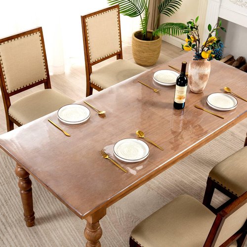 Eisdroma 48 x 72 Inch Clear Table Cover Protector, 2mm Thick Clear Table Protector for Dining Room Table, Plastic Table Cover, Waterproof Table Pad for Kitchen, Office