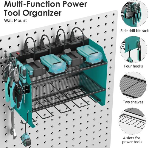 CCCEI Modular Power Tool Organizer - Wall Mount Charging Station & Heavy Duty Rack | Navy Blue, 2 Pack