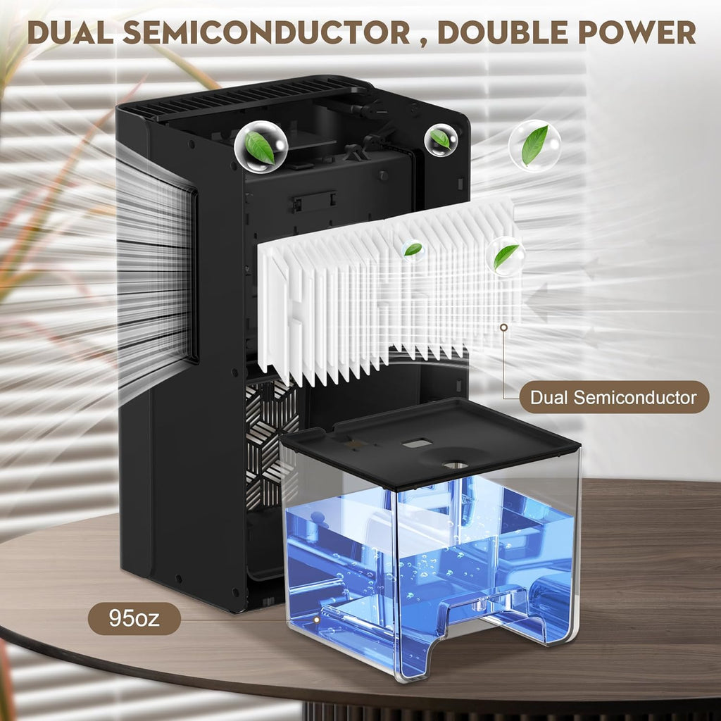 ToLife Dehumidifier - 1000 Sq.Ft Home Dehumidifier with 95 OZ Tank & Auto Shut Off | Black