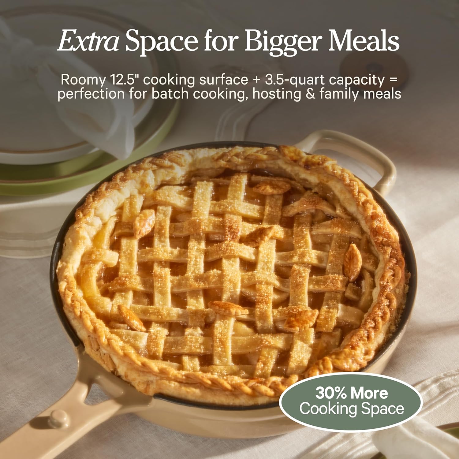 Our Place Large Always Pan - 12.5" Nonstick Ceramic Cookware with Modular Lid & Beechwood Spatula | Oven-Safe to 450°F