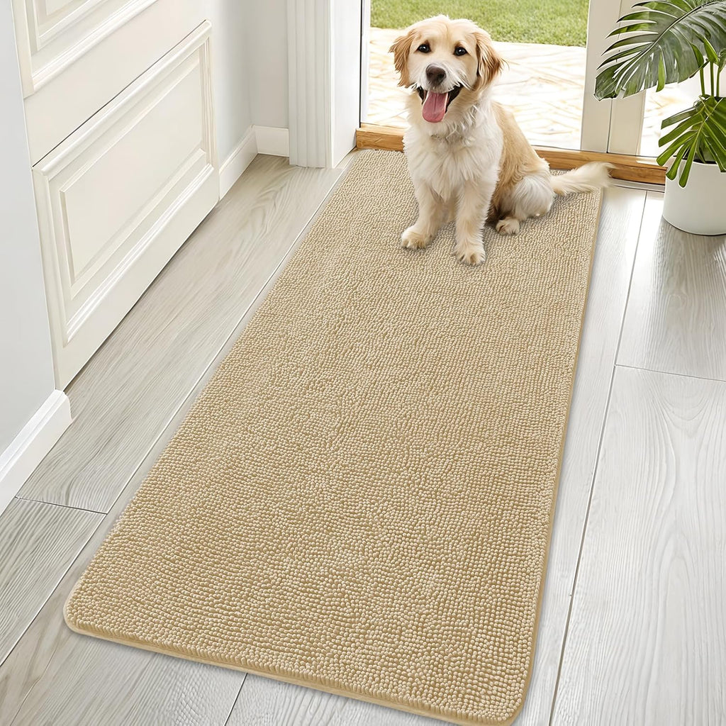 OLANLY Dog Door Mat - Absorbent Non-Slip Washable Chenille Mat for Muddy Paws | 70x35, Beige