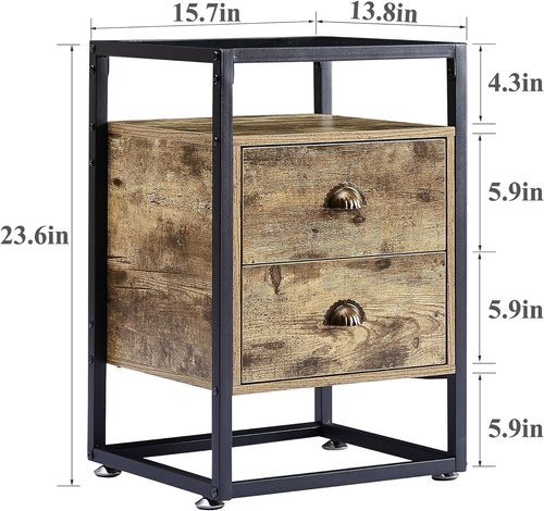 VECELO Bedside End Table, Modern Nightstand with Drawer, Night Stand for Living Room Bedroom, Tempered Glass, Grey