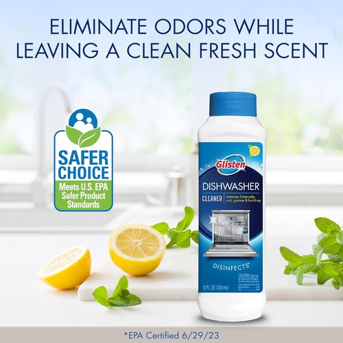 Glisten Dishwasher Cleaner - Removes Limescale & Grease | Lemon Scent, 12 Ounce Bottle, 3-Pack