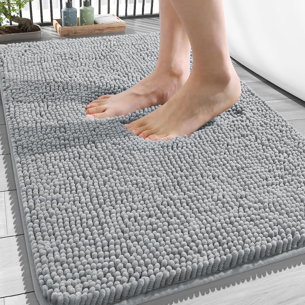 OLANLY Bathroom Rugs - Extra Soft Chenille Bath Mats | Quick-Dry, Machine Washable, 34x21, Light Grey
