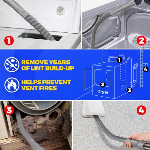 Holikme Dryer Vent Cleaner Kit - 2 Pieces Lint Vacuum Attachment & Flexible Brush | Grey