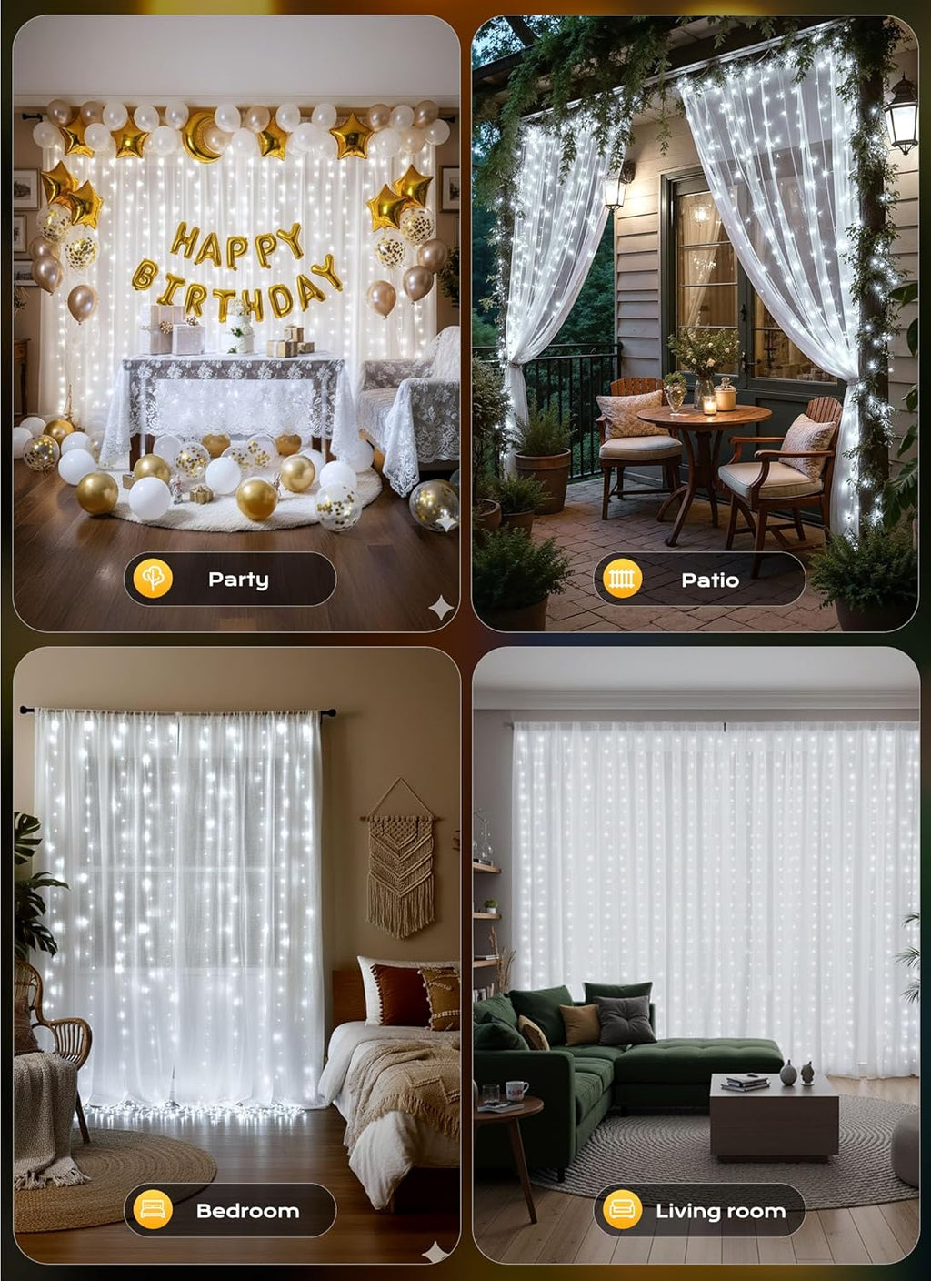 Brightown Curtain String Lights - Waterproof Fairy Lights with Remote | 300 LEDs, 8 Modes for Weddings & Parties