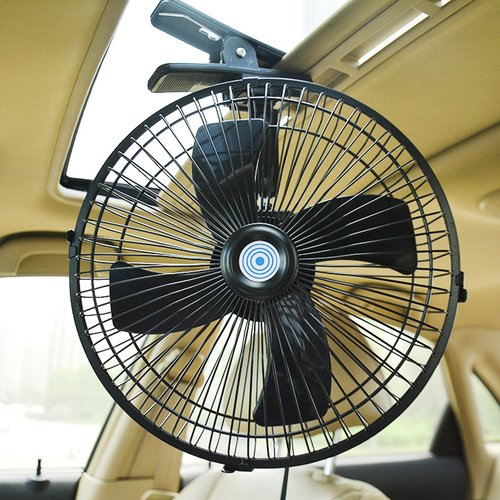 CYDZSW 12v Clip Fan for Car,10 inch Portable 90° Rotation Oscillating 12 Volt DC Desk Fan,2 Speed Car Fans that Blow Cold Air,360° Adjustment Clip on Fans for RV,Truck,SUV and Vehicles(Black)