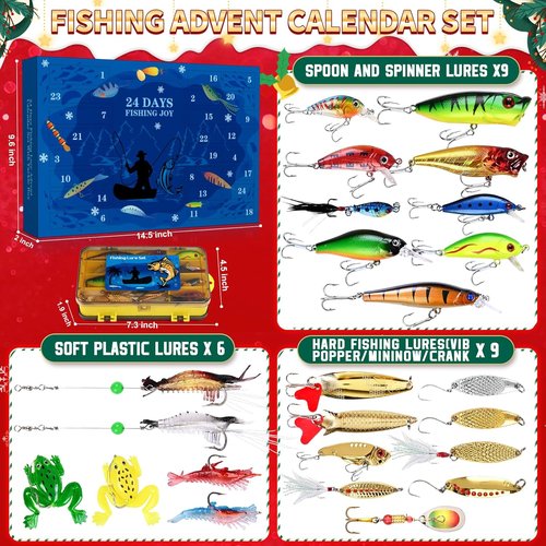 Fishing Advent Calendar 2025 - 24 Days of Fishing Lures Countdown | Perfect Xmas Gift for Dad & Men