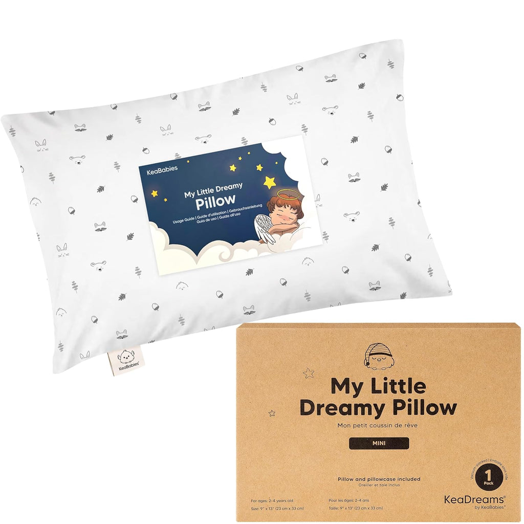 My Little Dreamy Mini Toddler Pillow - Soft Organic Cotton Travel Pillow with Pillowcase, 9x13 (Acorn)