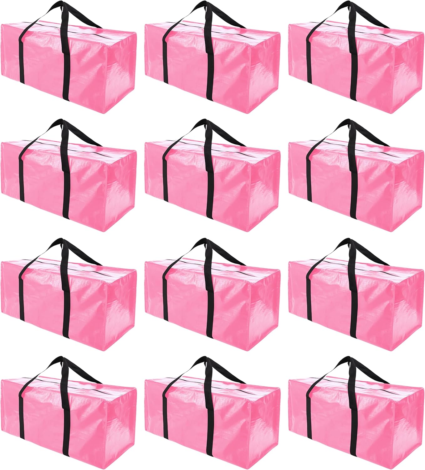 PANDA JOYS Extra Large Moving Bags - Heavy-Duty Storage Totes with Zippers & Handles | 12-Pack, Pink