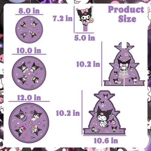 Kawaii Cartoon Birthday Decorations, Purple Cupcake Stand Party Supplies - 3 Tier Paper Cupcake Holder - Dessert Display Stand for Adult Birthday Party Decoration