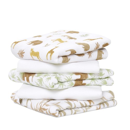 aden + anais Essentials Musy Squares 5 Pack - Soft, Absorbent 100% Cotton Muslin Baby Cloths (23.5"x23.5"), Perfect for Spills, Drool & On-The-Go Cleanups, A Diaper Bag Essential, Tanzania