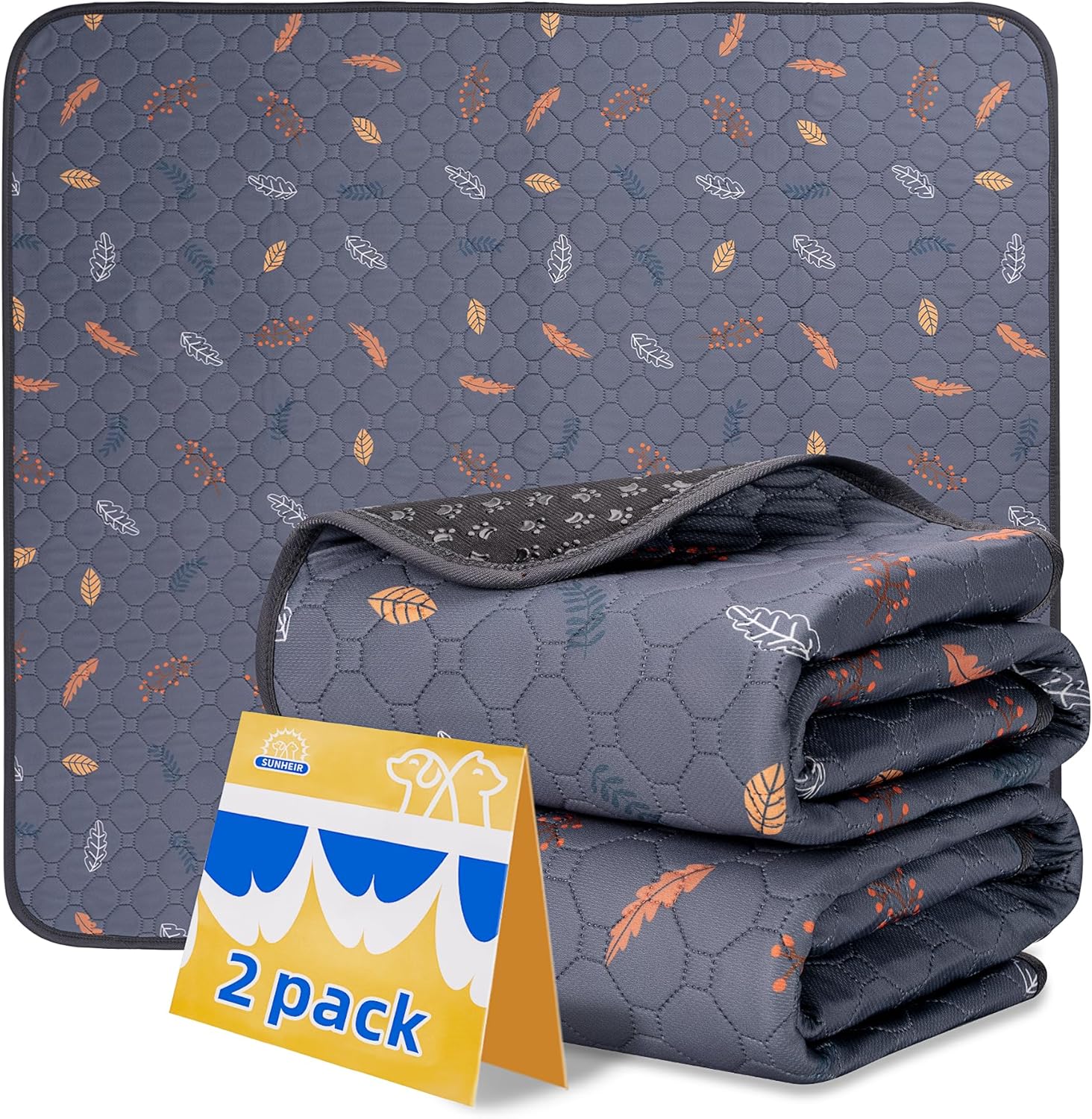 Sunheir Washable Dog Pee Pads - Heavy Absorbency, Waterproof & Non-Slip | Grey, 2-Pack for Potty Training
