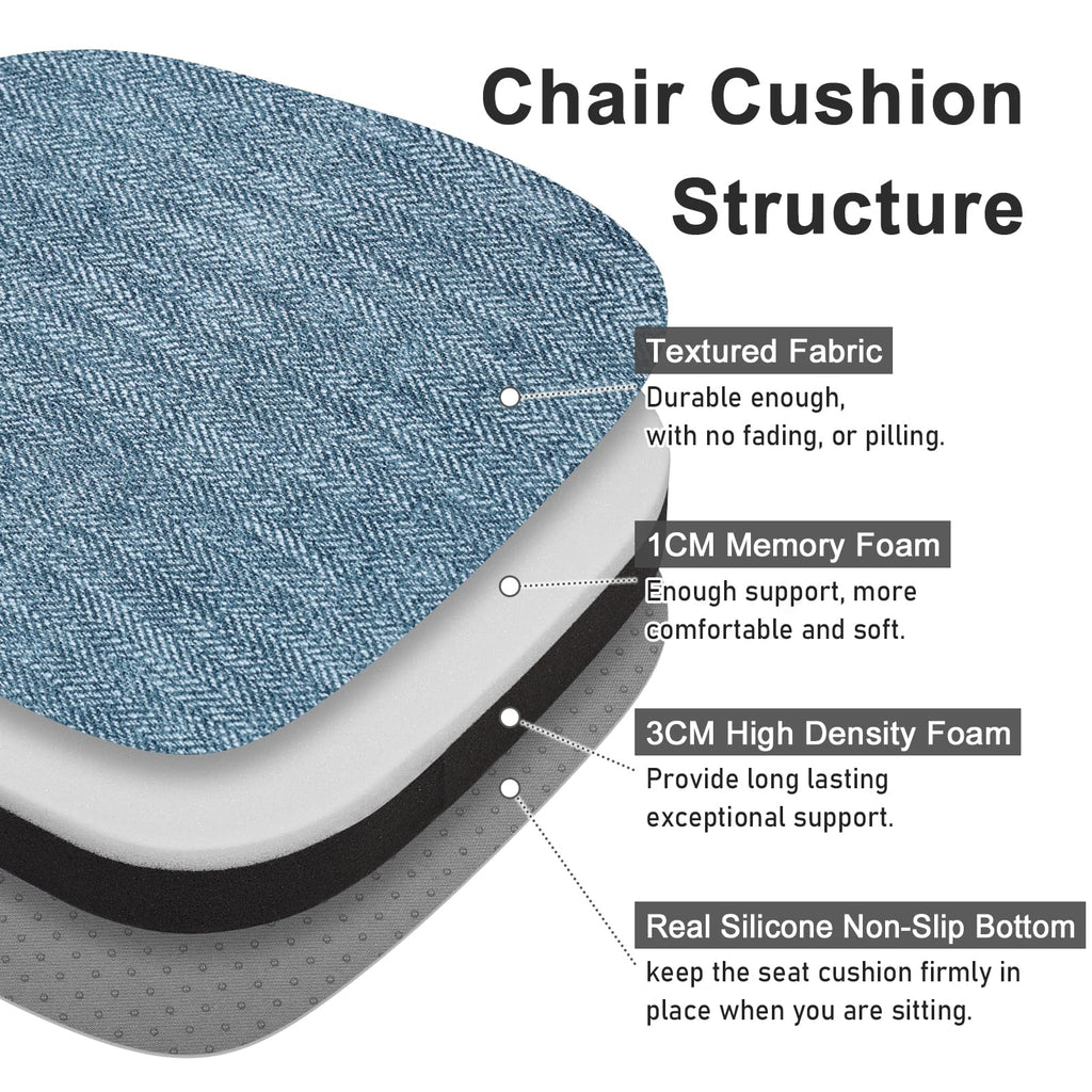 baibu 14x14 Memory Foam Metal Chair Cushions Set of 4, Dual-Layer Design Non-Slip Metal Dining Chair Pads Kitchen Seat Cushion with Machine Washable Cover, 4 Counts, Blue