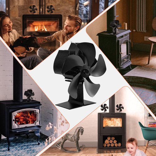 Flanagan 2 PCS Fireplace Fans, 5 Blades Stove Fan,7in Log Burner Fan Heat Powered Fireplace Fan for Wood Burning Stove/Log Burner/Fireplace(Include Magnetic Thermometer) (2 PCS -5 Blades)