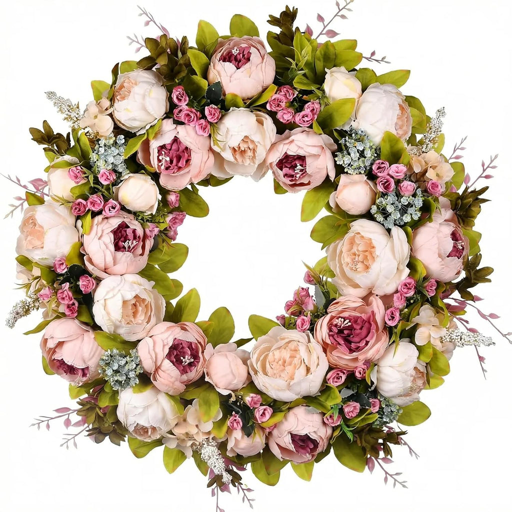 Peony Rose Front Door Wreath by [Brand Name] - 22 Inch Handmade Spring & Summer Decor