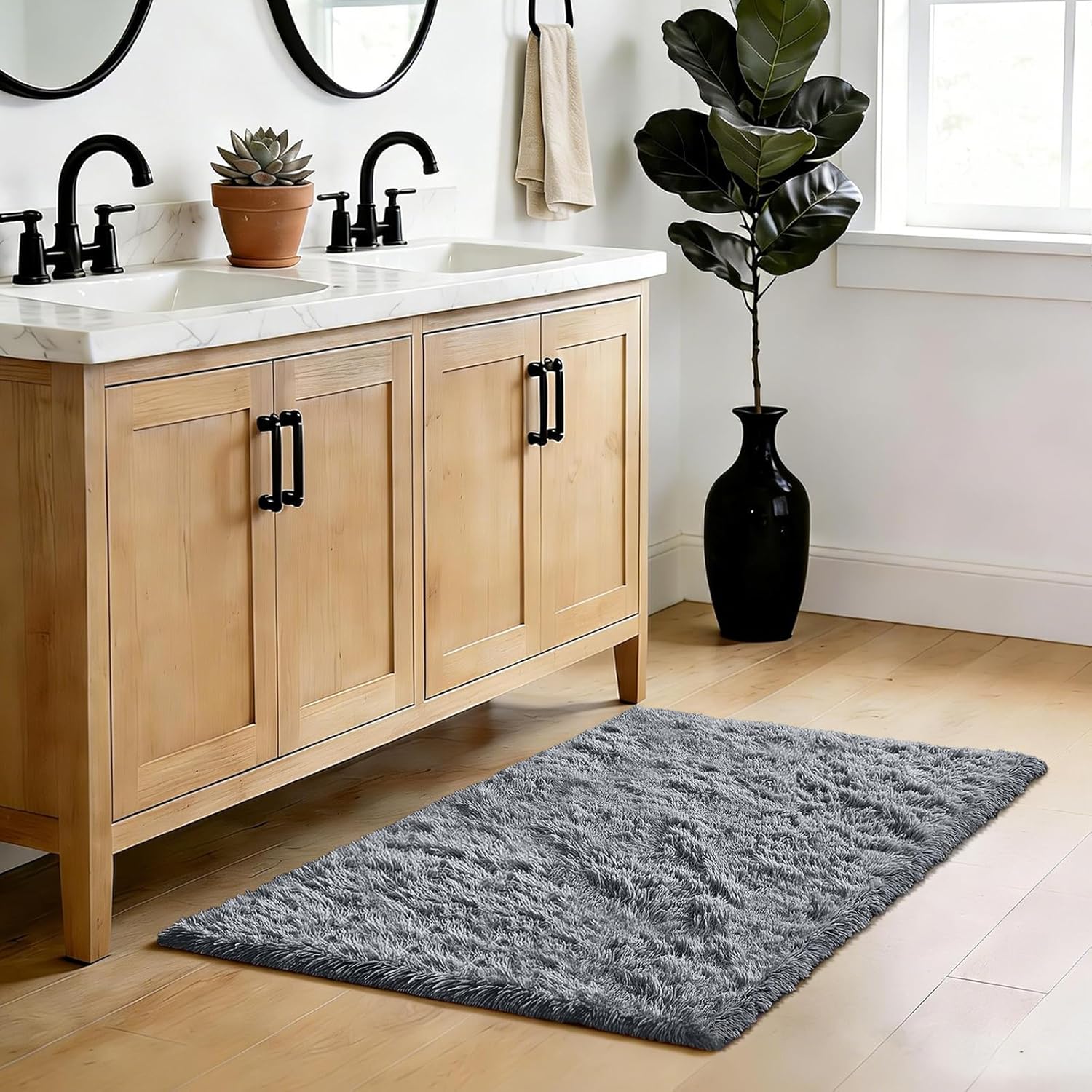 Skiennix Fluffy Shag Area Rug - Soft Grey 2x4 Bedroom & Entryway Decor | Cozy Small Throw Rug