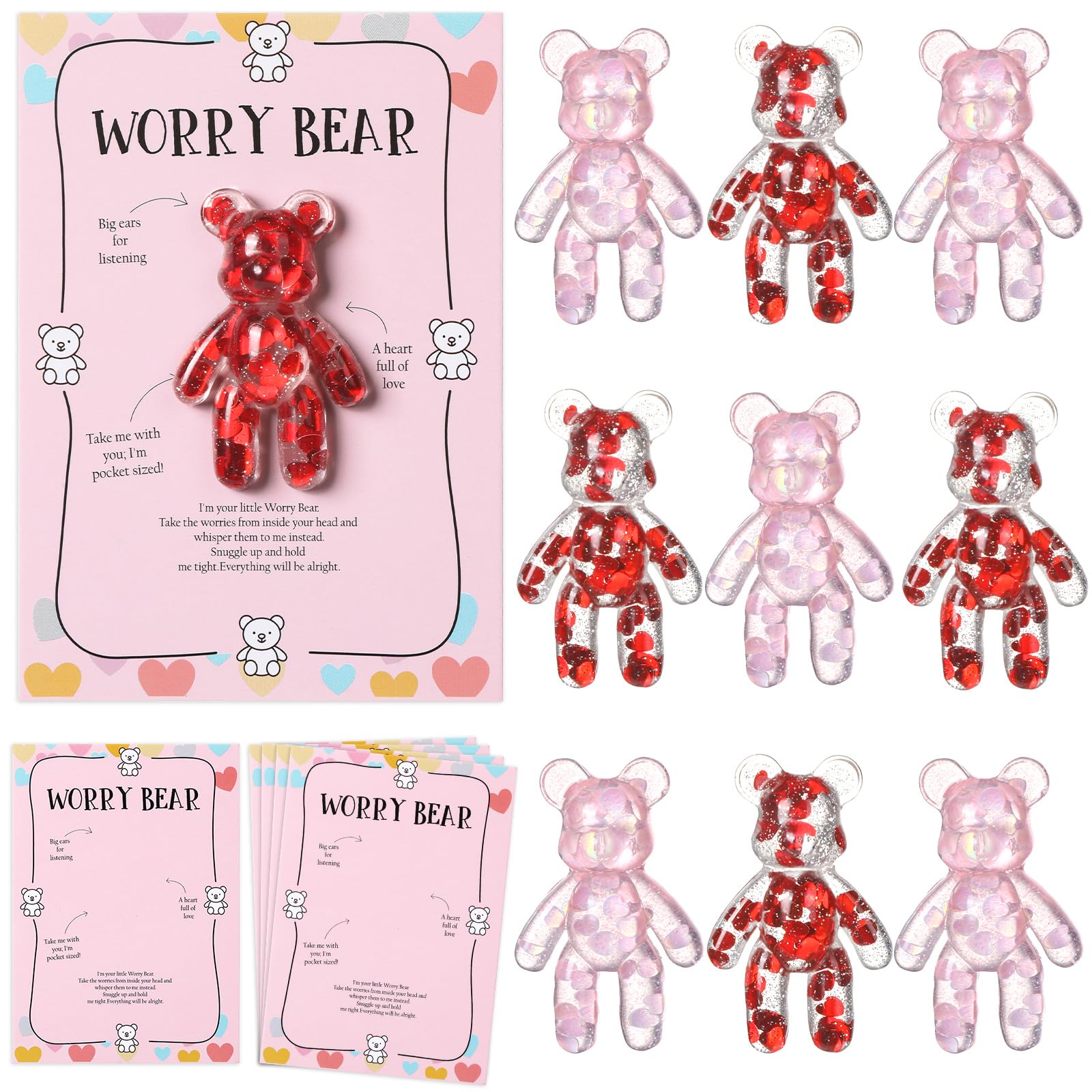 party greeting 10 Set Valentine's Day Pocket Bear Hug Emotional Support Gifts Mental Health Anxiety Relief Positivity Autism Fidget Gift Stress Relief Gift for Boy Girls Favor Gift