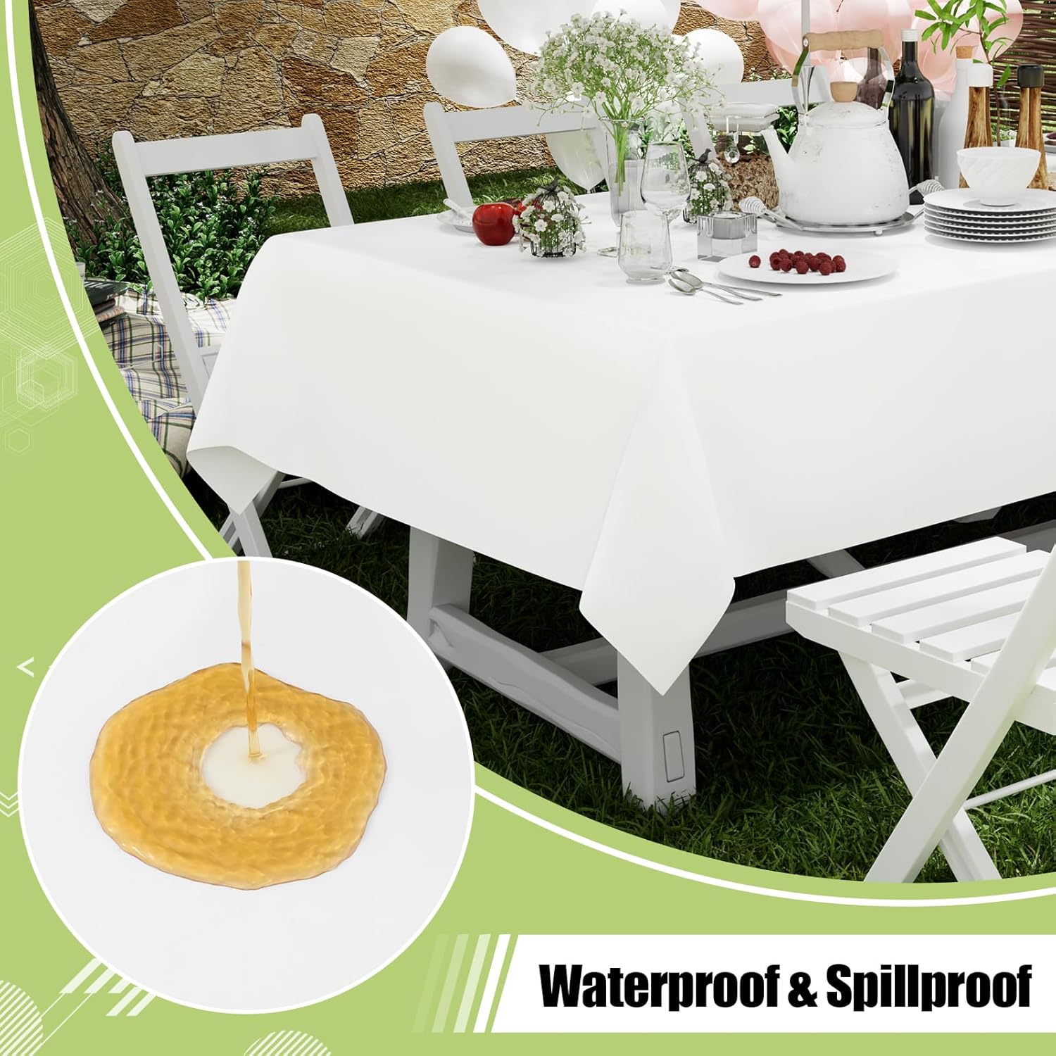 Smiry Disposable Table Cloths - Waterproof Plastic Rectangle Covers | 54 x 108 Inch, 3 Pack, White
