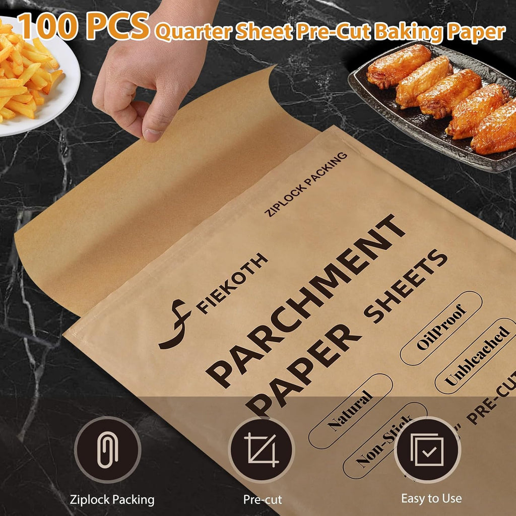 Skiennix Unbleached Parchment Paper Sheets - 100 Pcs 9x13 Inches for Baking & Cooking | Perfect for Quarter Sheet Pans