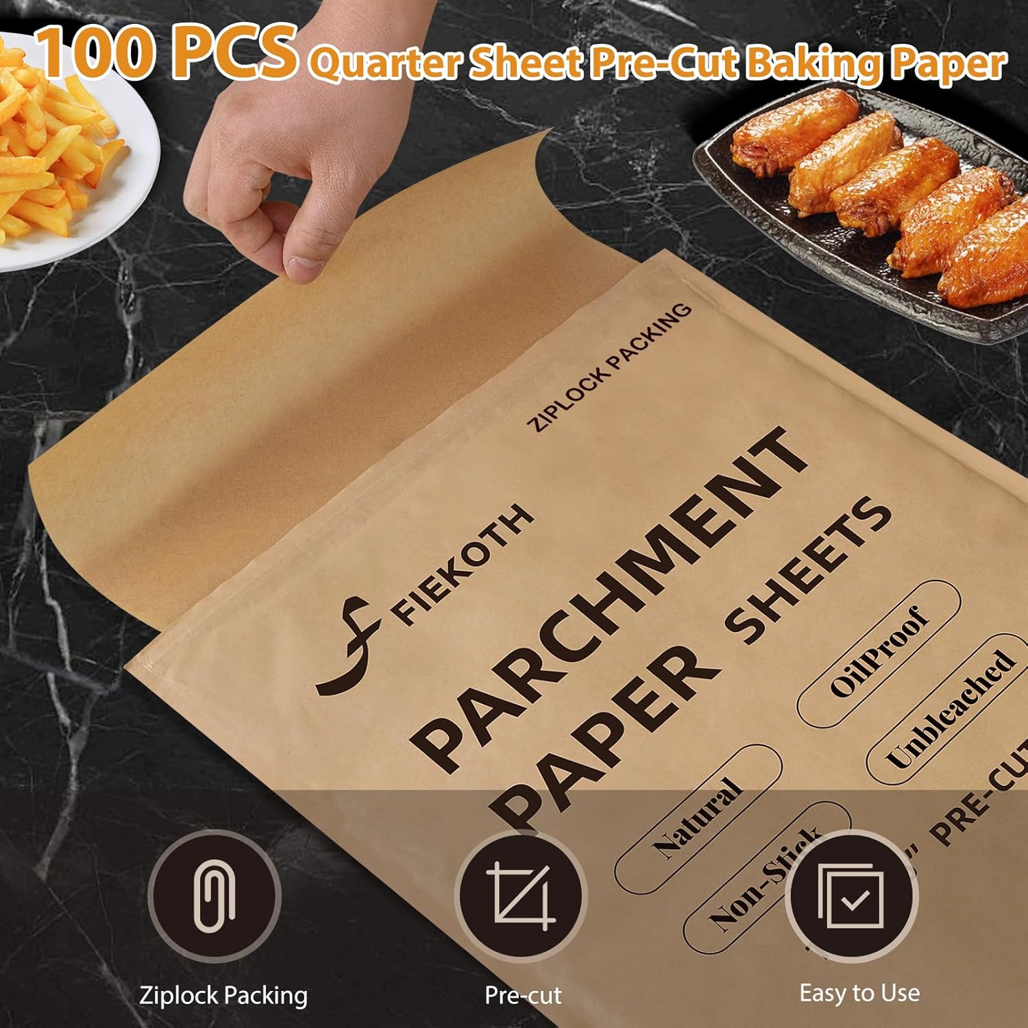 Skiennix Unbleached Parchment Paper Sheets - 100 Pcs 9x13 Inches for Baking & Cooking | Perfect for Quarter Sheet Pans