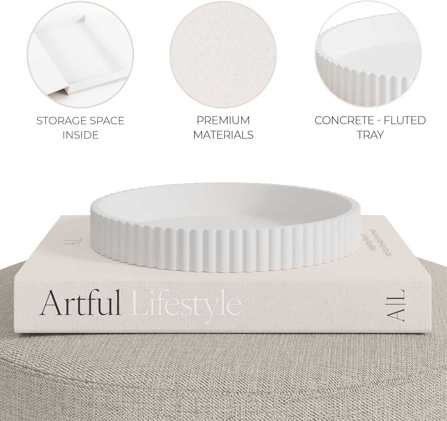 Skiennix Decorative Concrete Tray Set - Scalloped Tray & Linen Box for Stylish Home Decor | Perfect for Living Room or Housewarming Gift
