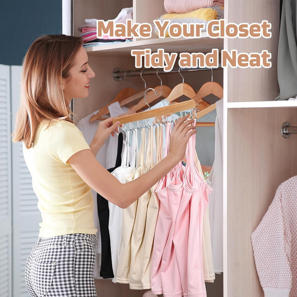 NECAMOCU Bra Hanger - Premium Wooden Closet Organizer with 36 Foldable Hooks | Space-Saving Design