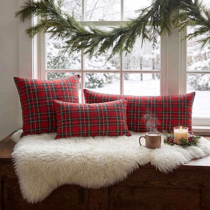 Red Tartan Plaid Christmas Outdoor Throw Pillow Covers 18x18 (Pack of 2) Variation of THIS listing