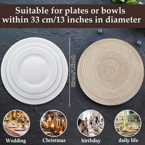 Buryeah 96 Pieces 13 Inch Christmas Round Placemats Circle Woven Place Mats Boho Decor Dining Table Mats Table Scape Hosting Friends for Wedding Birthday Dinner Parties (Beige)