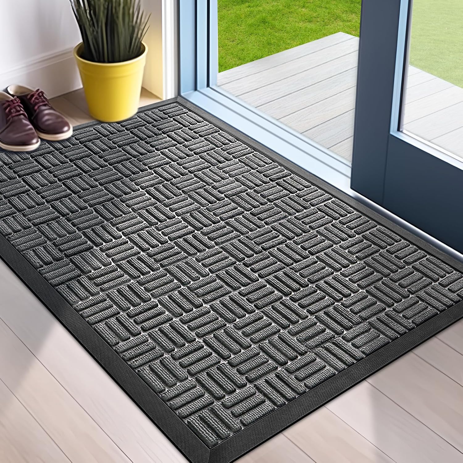 Mibao Heavy-Duty Welcome Mat - Durable Waterproof Dirt Trapper for Entryway | 29.5" x 17", Grey