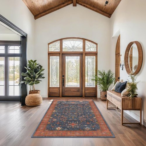 Hazo Haus Navy Blue Area Rug - Machine Washable, Non-Slip, Stain Resistant | 5x7 for Living Room, Bedroom, Kitchen