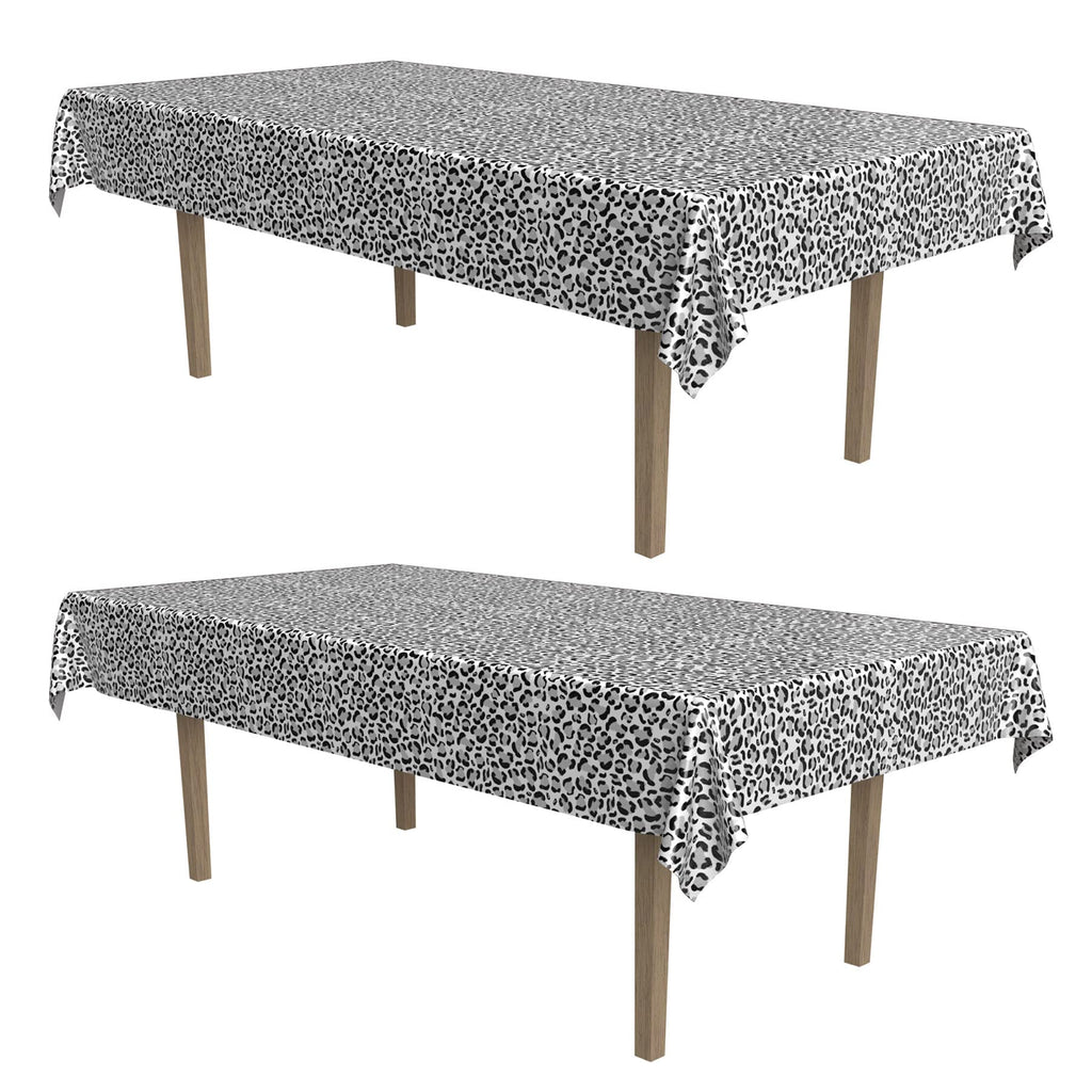 Beistle Snow Leopard Print Tablecover, 54” x 108”, 2 Piece – Plastic Table Cloth, Animal Print Tablecloth, Cheetah Party Decorations, Animal Safari Theme Decorations, Safari Table Cloth
