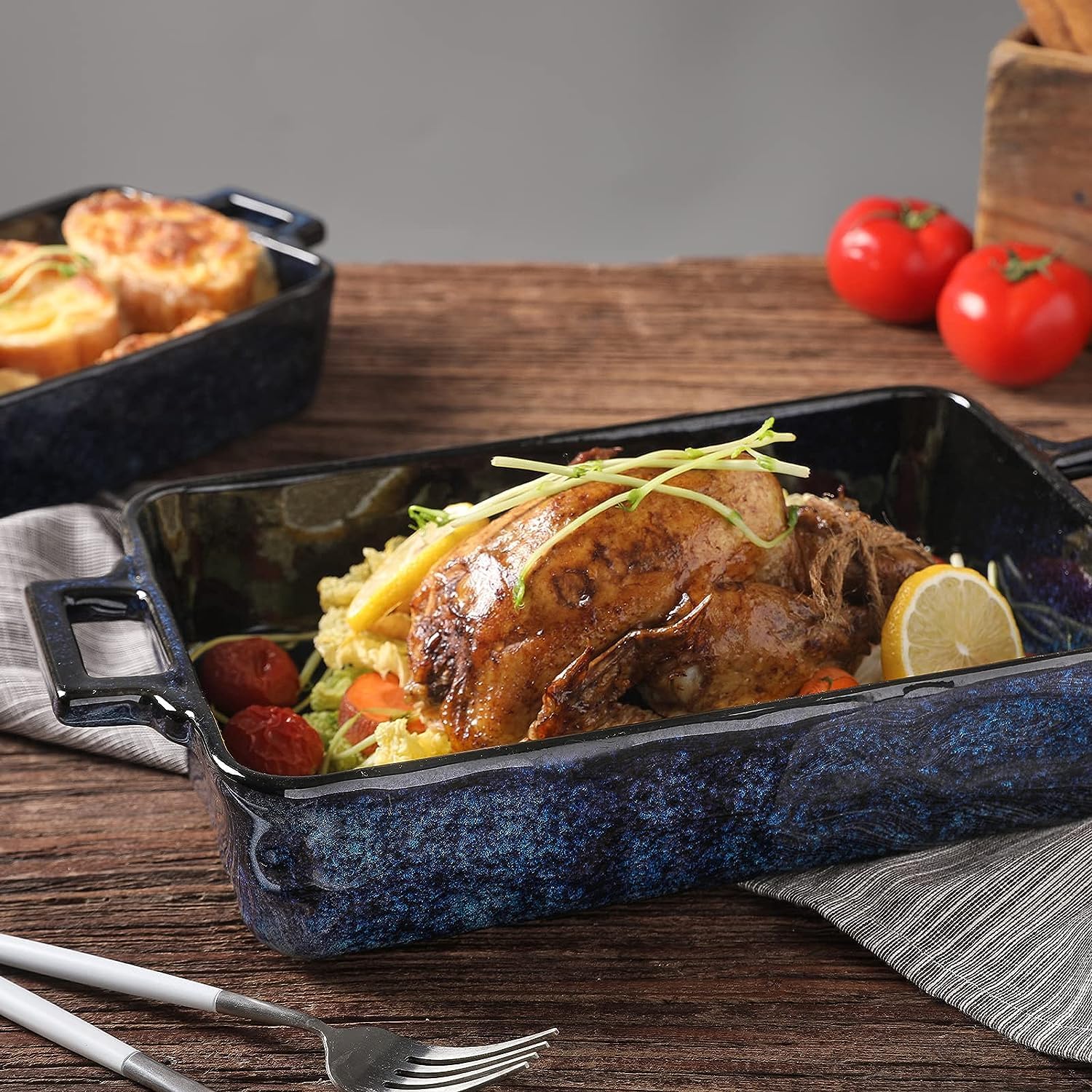 VICRAYS Ceramic Bakeware Set - Porcelain Lasagna Pans for Baking & Cooking | 3-Piece, 15 x 8.5 Inches (Blue)