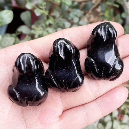 Fekuar Black Obsidian Frog Statue | Healing Crystal Animal Figurine | 1.5-Inch Pocket Decor