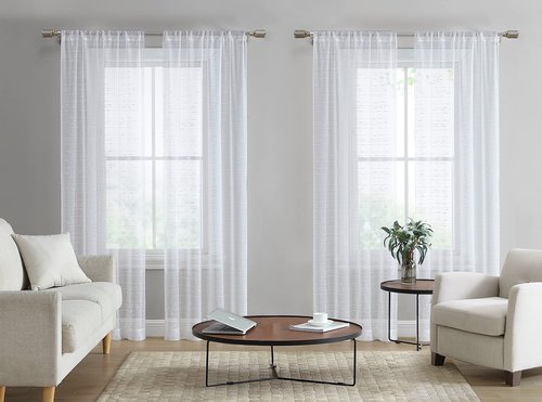 Laura Ashley White Sheer Curtains with Rod Pocket, Each Panel Measures 38" W x 84" L, Lehman, 4 Panels