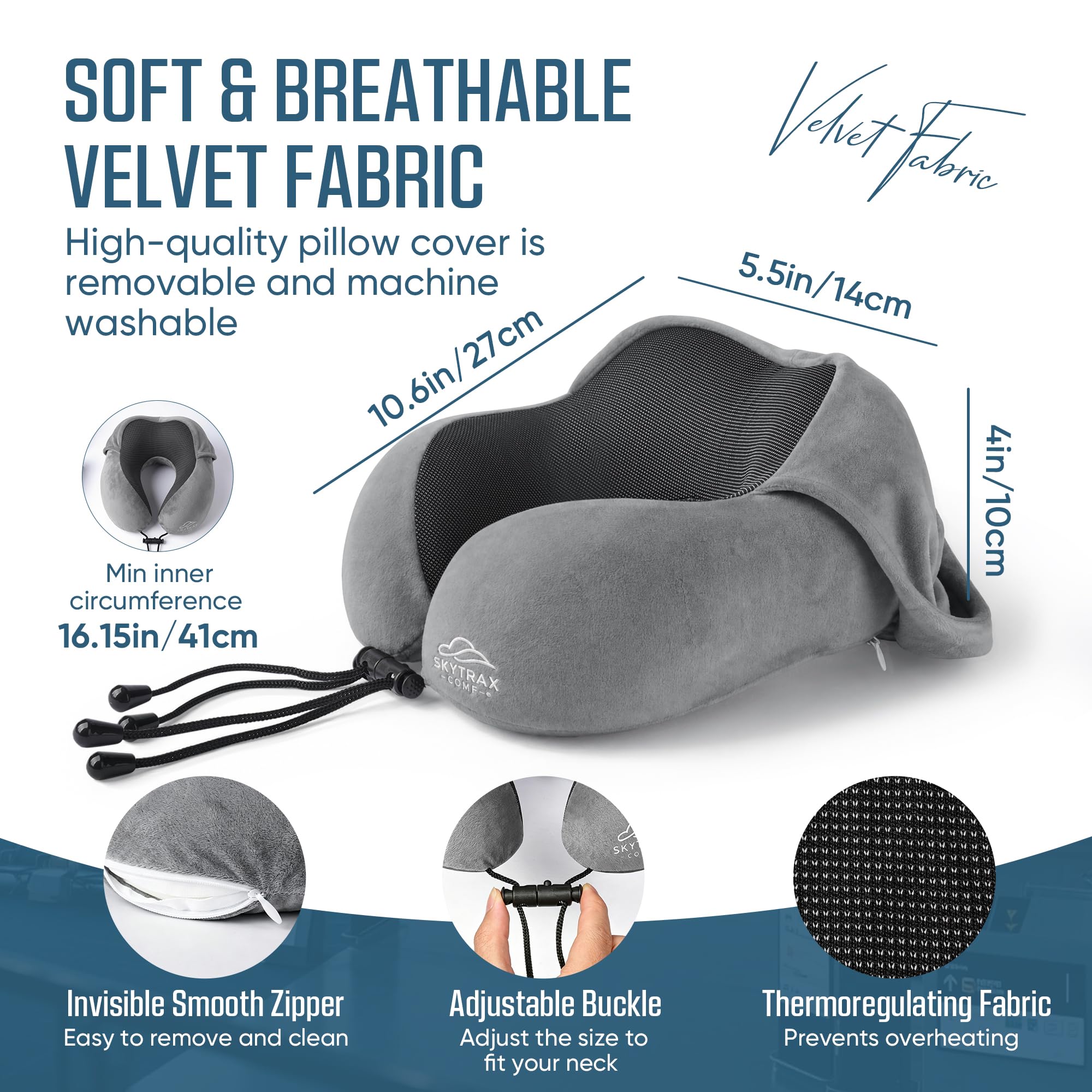 SkytraxComf® Travel Neck Pillow with Hood for Privacy on Long Flights