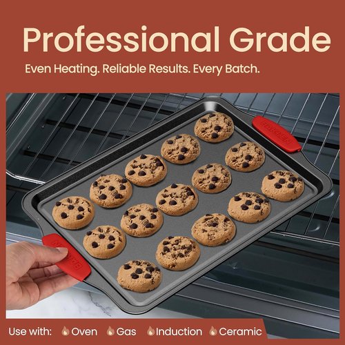 BAKKEN Nonstick Baking Pan - Durable Carbon Steel Cookie Sheet with Gray Silicone Handles | 15.15 x 10.03 Inches, Oven Safe Up to 450°F