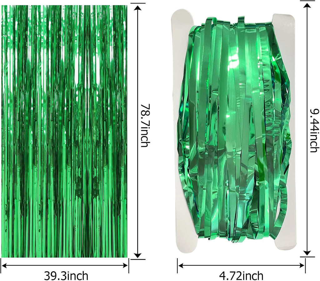 Skiennix Green Metallic Tinsel Foil Fringe Curtains - 10 Pack Photo Booth Backdrop for Parties & Celebrations