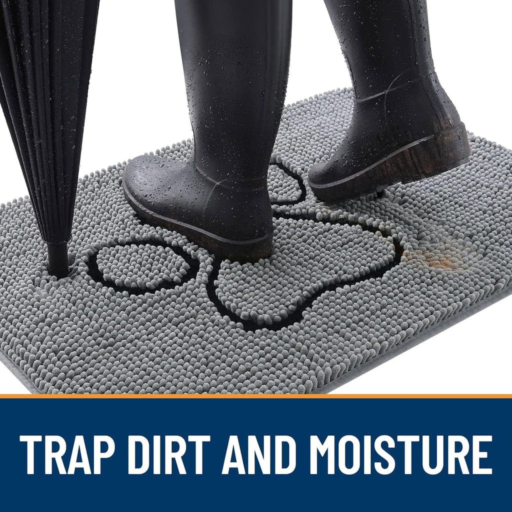 OLANLY Dog Door Mat - Absorbent Non-Slip Mud Mat for Paws | Quick Dry Chenille, 48x30, Grey